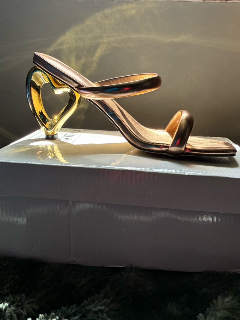 Metallic Gold Heart-Heel Strappy Women's Sandal